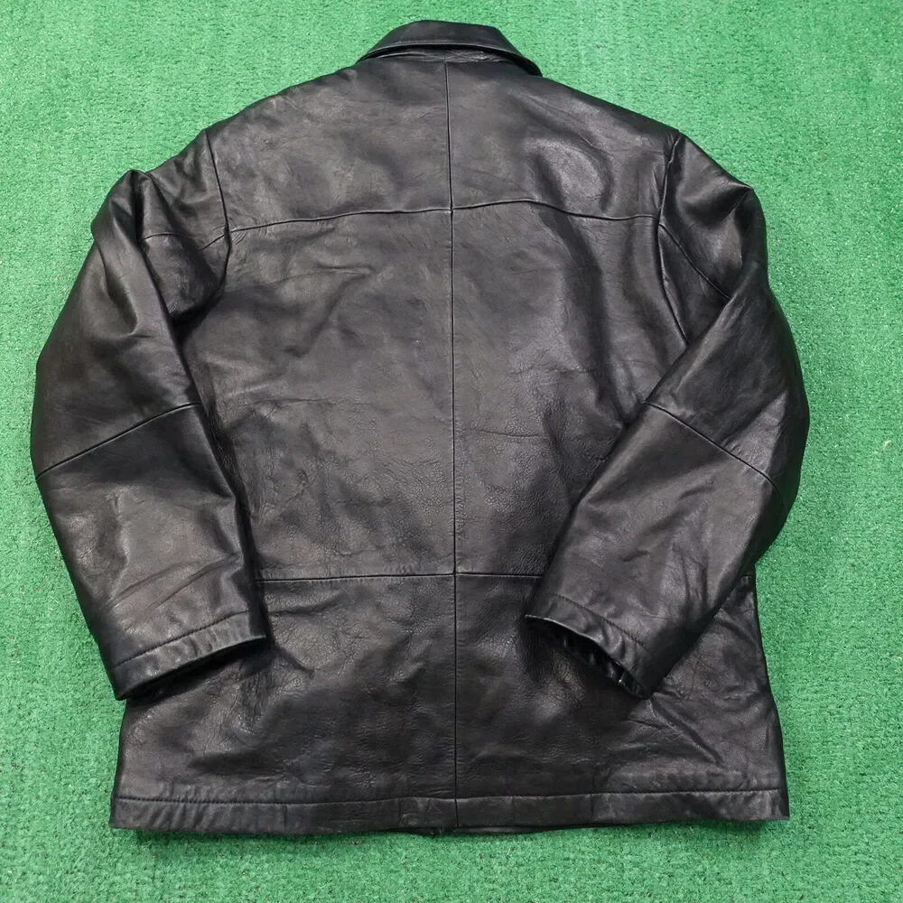 WILSONS LEATHER PELLE STUDIO‎ BLACK ZIP UP LEATHER JACKET MENS SZ L **READ**